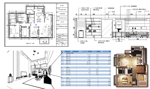 室內設計全套圖樣-平面圖、剖立面圖、施工圖、3D圖、估價單