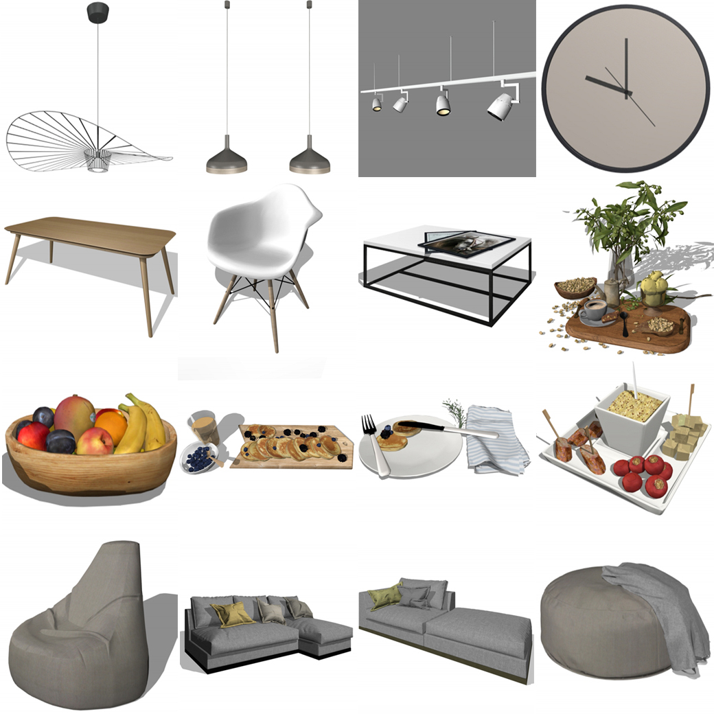 3D餐具模型-餐桌椅、食物、餐具等模型。